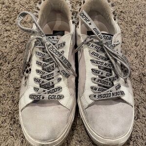 Golden Goose Gray and White suede and leopard star Sneakers size 39